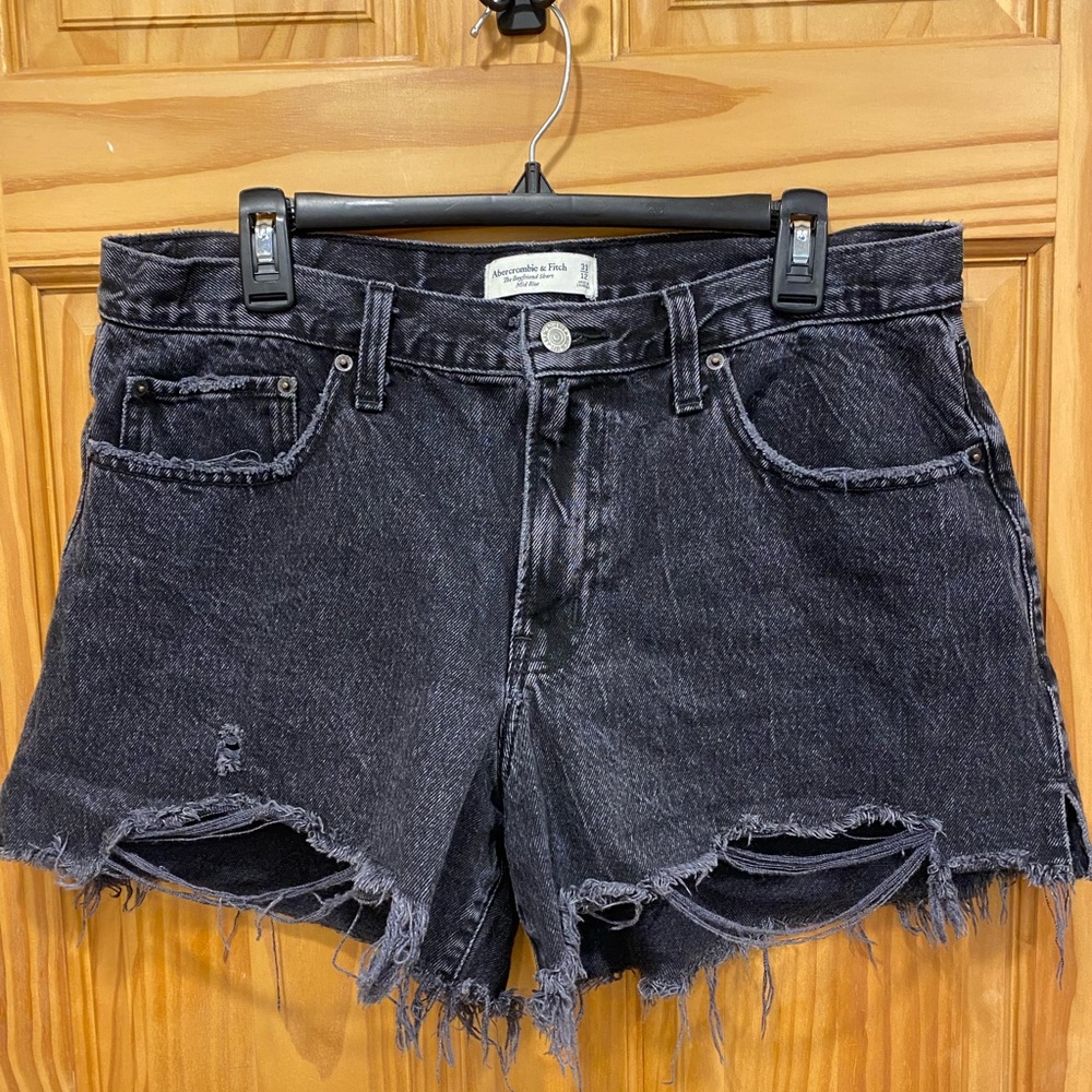 COPY - Abercrombie black distressed Mid Rise Boyfriend shorts